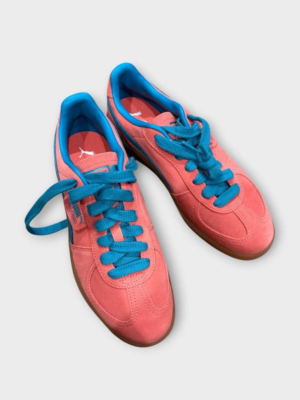 Puma Palermo Leather Sneakers in Peach Frost-Tropical Blue Peach W9.5 M8